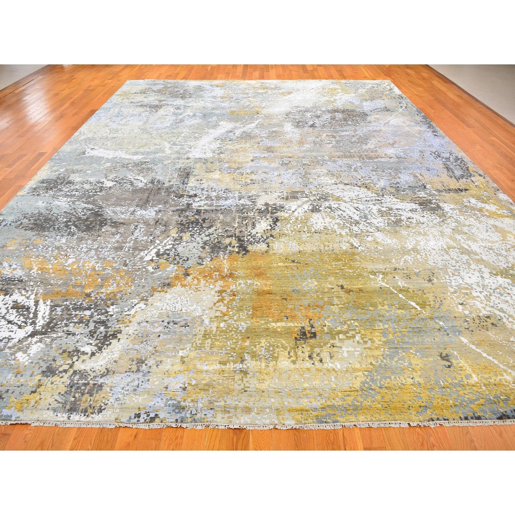 Moderne Tapis de laine et soie surdimensionné 12'x18'2