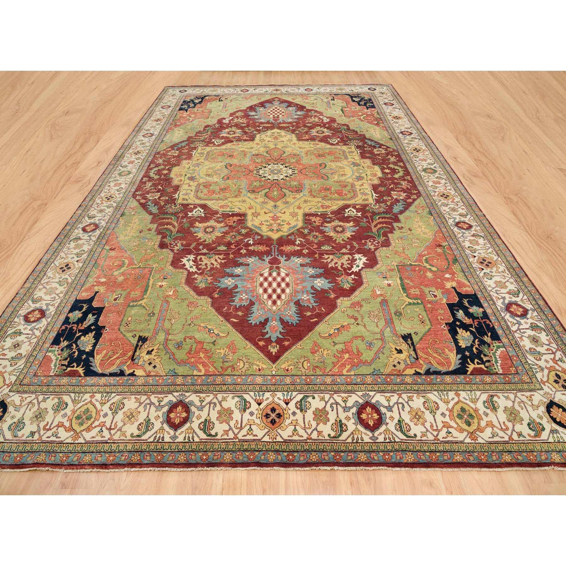 Terracotta Red, Densely Woven Natural Dyes, Organic Wool Hand Knotted, Antiqued Fine Heriz Re-Creation, Oversized Oriental Rug
Primary materials: Wool
Latex: No Pile 
height: 0.25 Inches
Style: Traditional
Primary color: Red
Secondary colors: Gray,