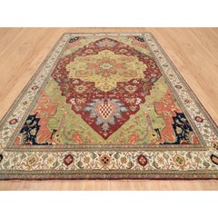 12'x18'2" Red Organic Wool Hand Knotted Antiqued Fine Heriz Re-Creation Rug