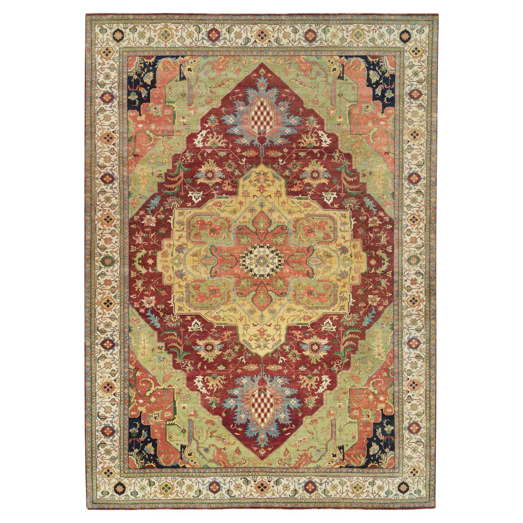 12'x18'2" Red Organic Wool Hand Knotted Antiqued Fine Heriz Re-Creation Rug For Sale