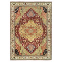 12'x18'2" Red Organic Wool Hand Knotted Antiqued Fine Heriz Re-Creation Rug