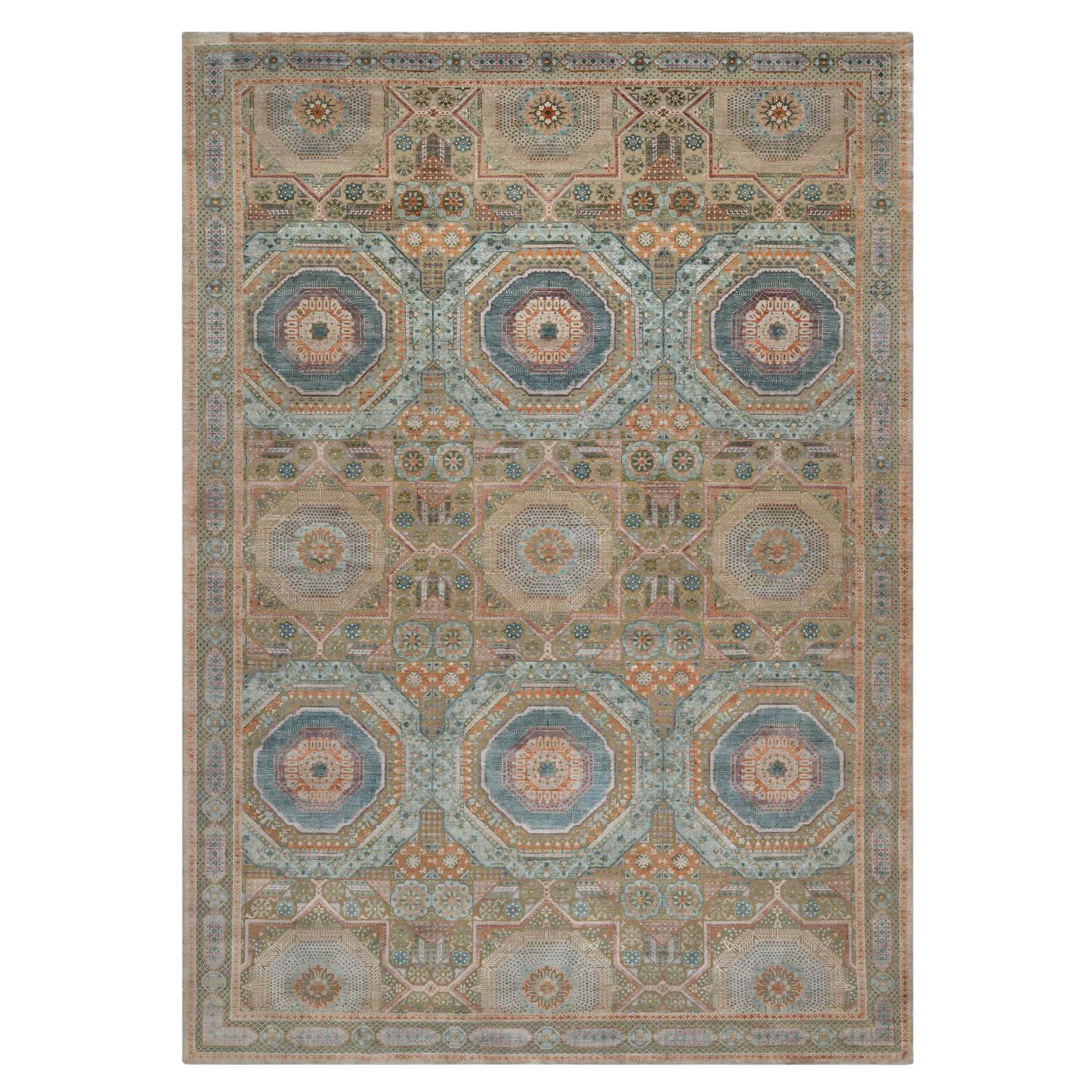 12
x18
3" Lark Brown Mamluk Design Rugs Textured Hand Knotted Wool and Silk XL Rugs