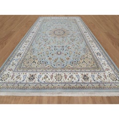 12'x18'4" Light Blue Nain with Medallion Design Wool & Silk Hand Knotted XL Rug