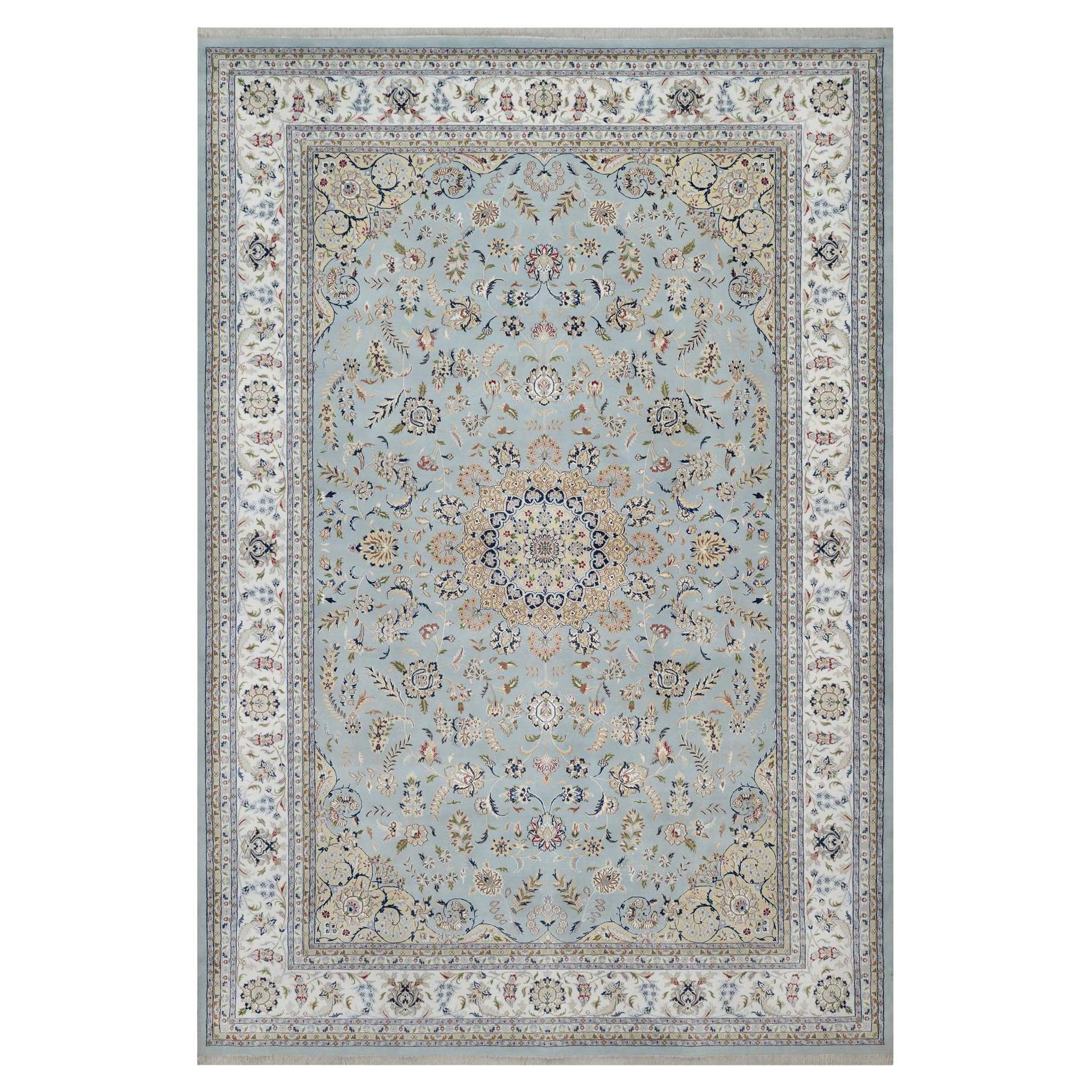 12
x18
4" Hellblau Nain mit Medaillon Design Wolle 
Seide Handgeknüpft XL Teppich