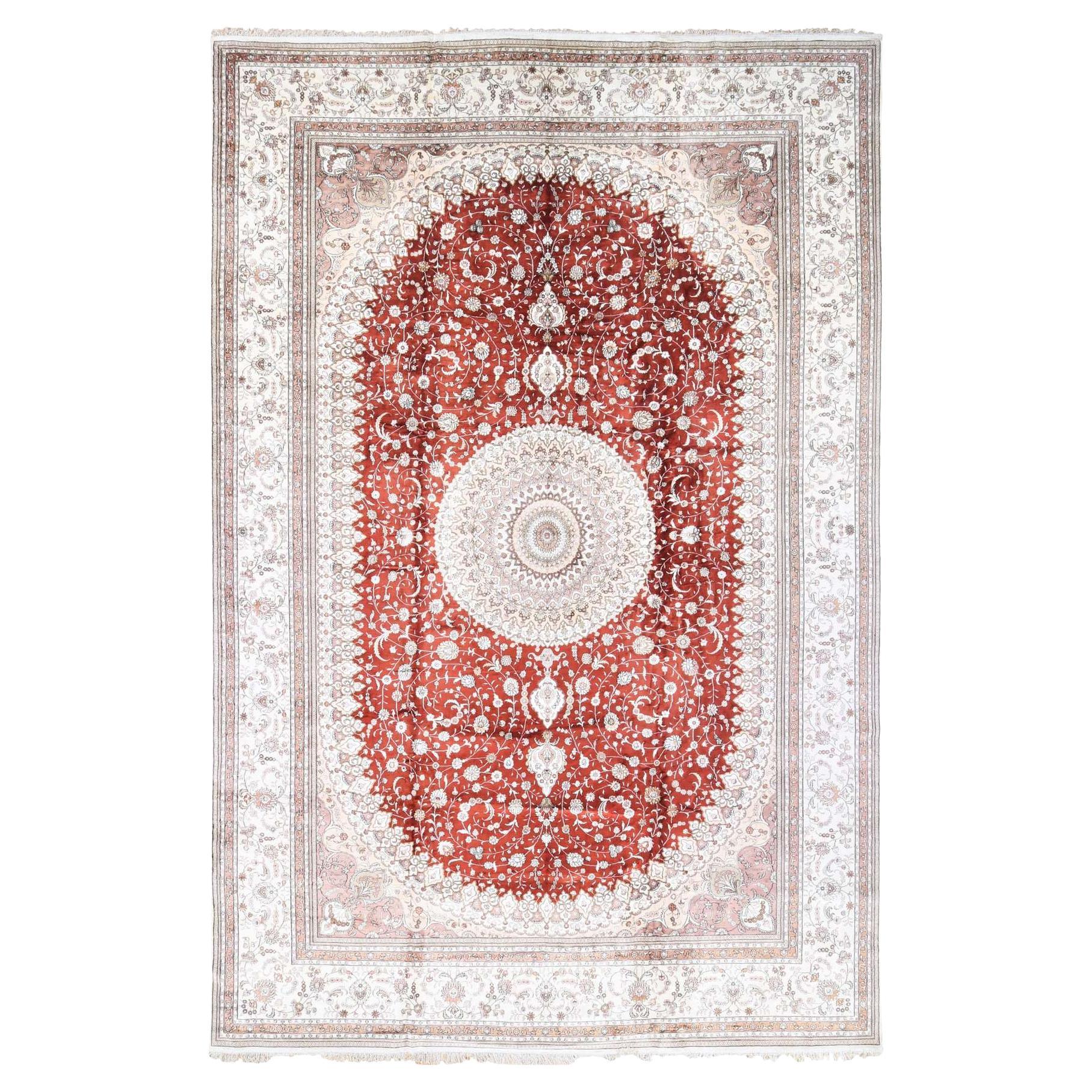 12'x18'4" rosso, Sino Tabriz, 250 KPSI Clearance Tappeto di seta annodato a mano di grandi dimensioni