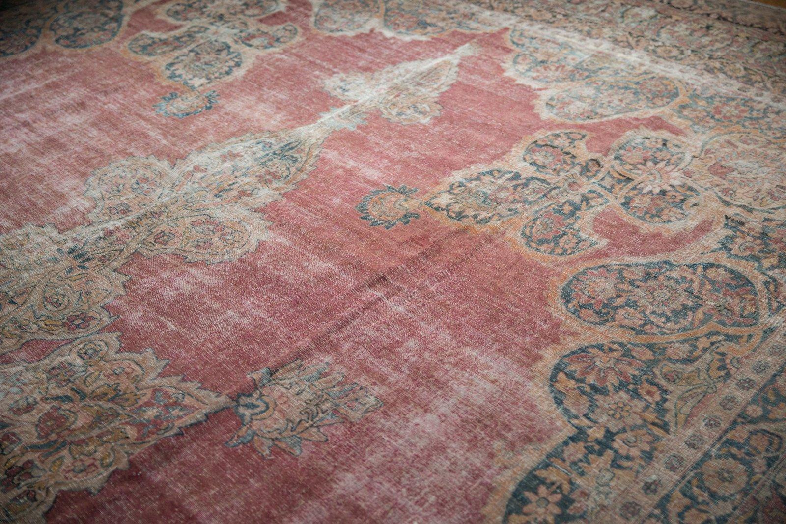 Wool Antique Distressed Kermanshah Carpet For Sale