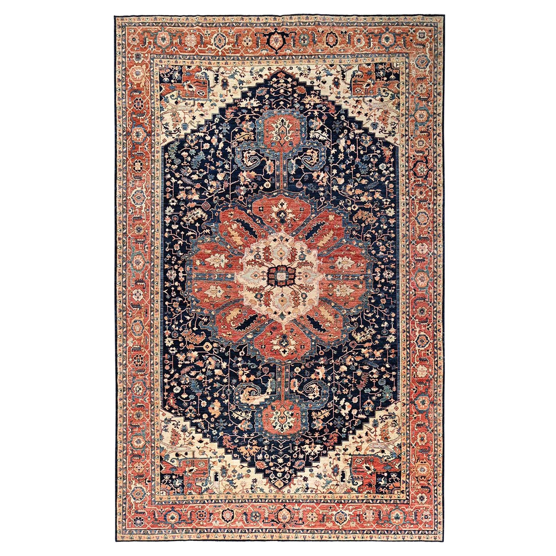 12'x18'9" Mitternachtsblau Serapi Heriz mit Blumen Design Handgeknüpft Wolle XL Teppich im Angebot