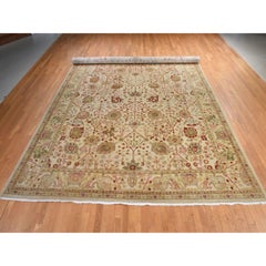 12'x19'1" – Überdimensionaler, handgeknüpfter Wollteppich in Elfenbeinfarbe im Vintage-Agra-Vasen-Tabriz-Design