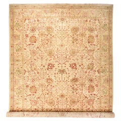 12'x19'1" – Überdimensionaler, handgeknüpfter Wollteppich in Elfenbeinfarbe im Vintage-Agra-Vasen-Tabriz-Design