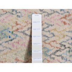 1'2"x2' Ivory, 100% Wool, Hand Knotted, Modern Design, Sample Mat Oriental Rug