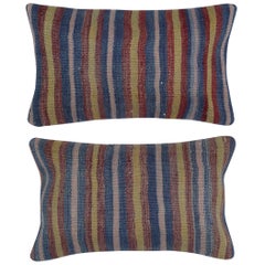 12"x20" SET OF 2 - Vintage Wool Kilim Cushion Covers. Handwoven Lumbar Pillows