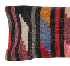 12"x28" Multicolor Kilim Cushion Cover. Vintage Lumbar Pillow. Wool Throw Pillow