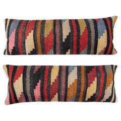 12"x35" SET OF 2 - Colorful Kilim Cushion Covers. A pair of Lumbar Pillow Covers