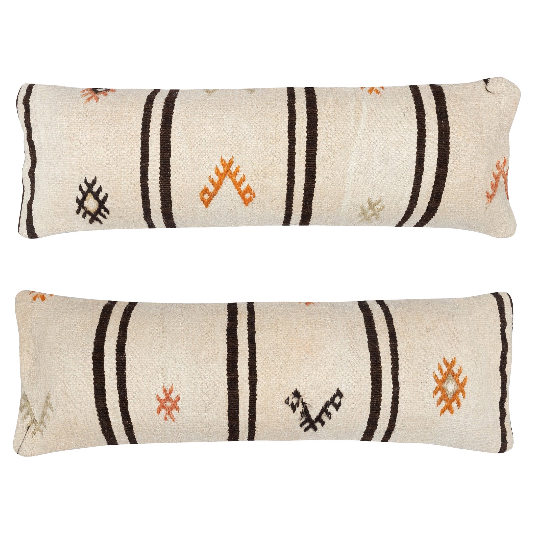 12"x35" SET OF 2 - Vintage Kilim Lumbar Pillow Covers. A pair of Cushion Covers