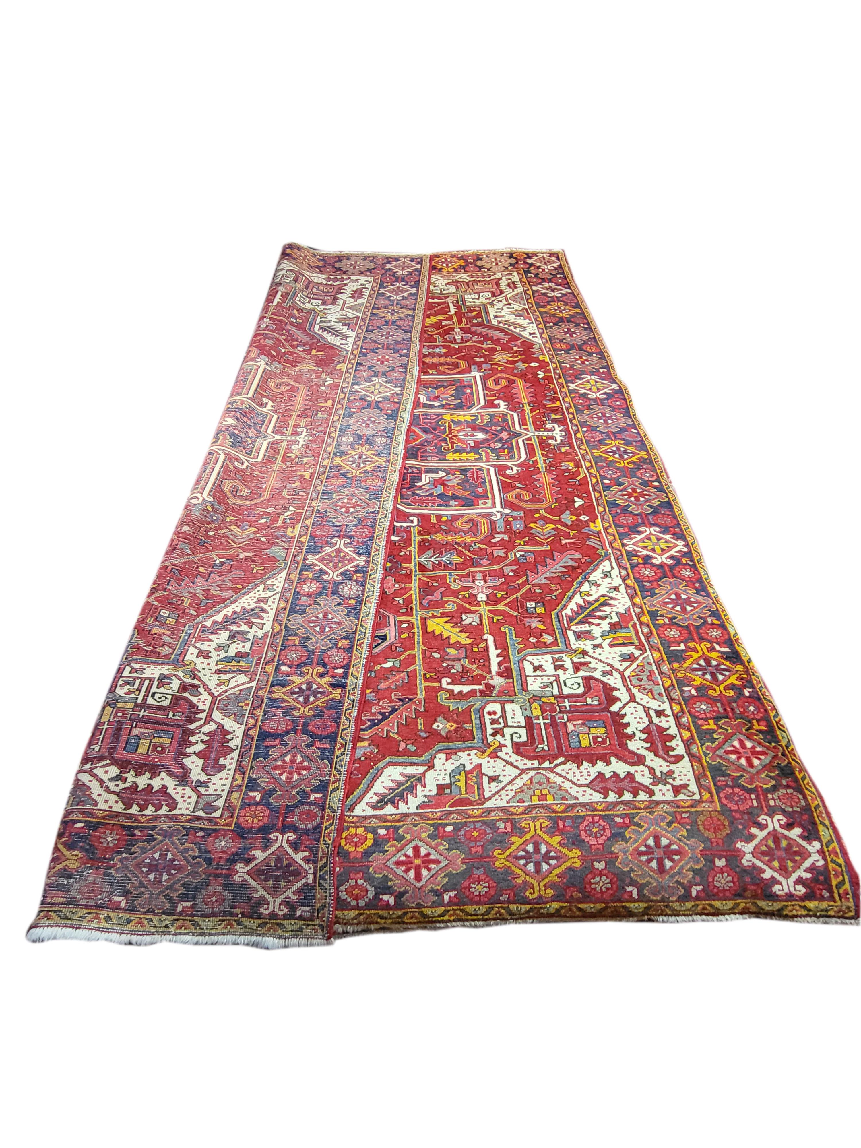 Hand-Knotted 12'x9' Antique Colorful Persian Heriz - Serapi For Sale