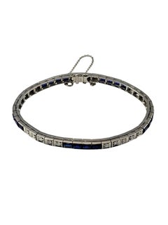 13 - 14K White Gold Diamond and Lab-Grown Sapphire Bracelet Certified #25031