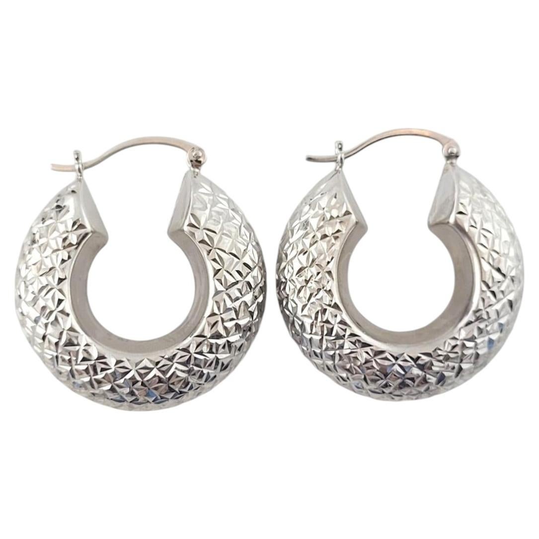 13 - 14K White Gold Textured Puffed Hoop Earrings #16363