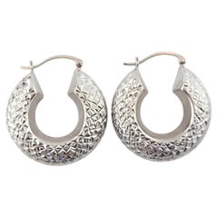 13 - 14K White Gold Textured Puffed Hoop Earrings #16363