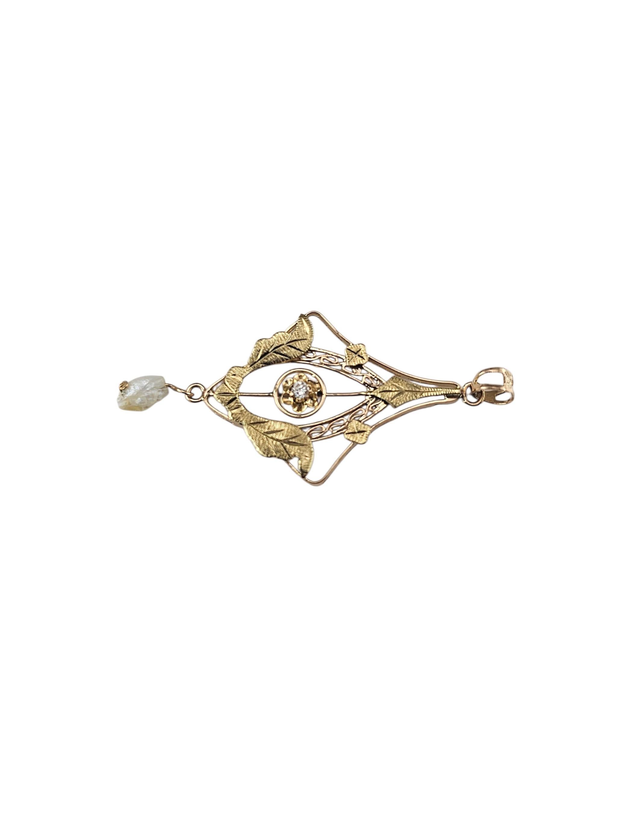 13 - 14K Yellow Gold Art Nouveau Style Pearl and Diamond Pendant #24380 ...