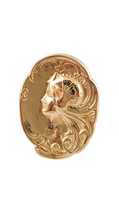 13 - 14K Yellow Gold Woman in Silhouette with Diamond Ring Size 7 #21595