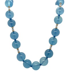 13-14mm Aquamarine and Moonstone Beaded Necklace with 14k Yellow Gold Accents