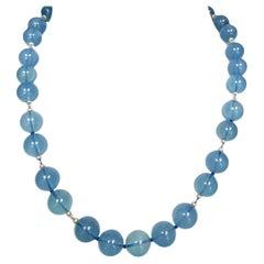 13-14mm Aquamarine and Moonstone Beaded Necklace with 14k Yellow Gold Accents 