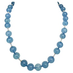 13-14mm Aquamarine and Moonstone Beaded Necklace with 14k Yellow Gold Accents