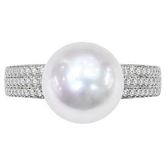 13–14 mm großer Ring mit weißer Südseeperle und Diamanten aus 18 Karat Weißgold, Edelstein-Glanz, PSL