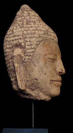 13/14thC Thai or Khmer Solid Terracotta Buddha Head, 7278