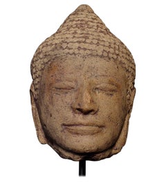 13/14thC Thai or Khmer Solid Terracotta Buddha Head, 7278