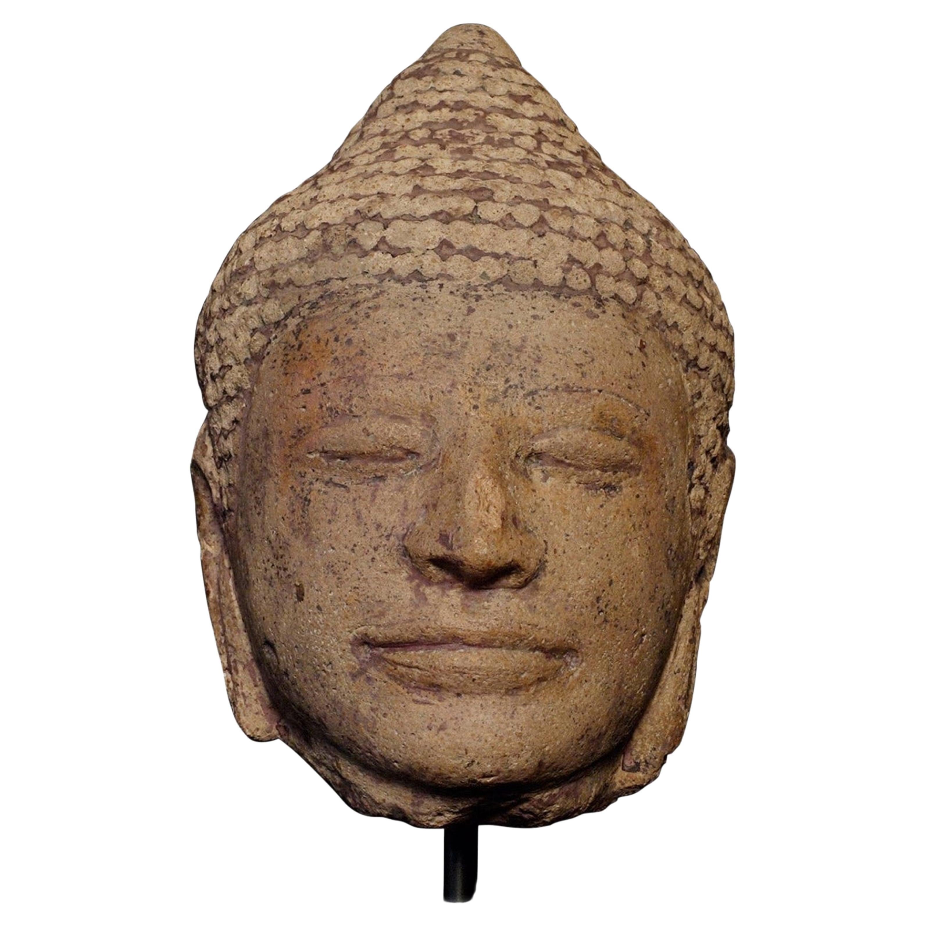 13/14thC Thai or Khmer Solid Terracotta Buddha Head, 7278