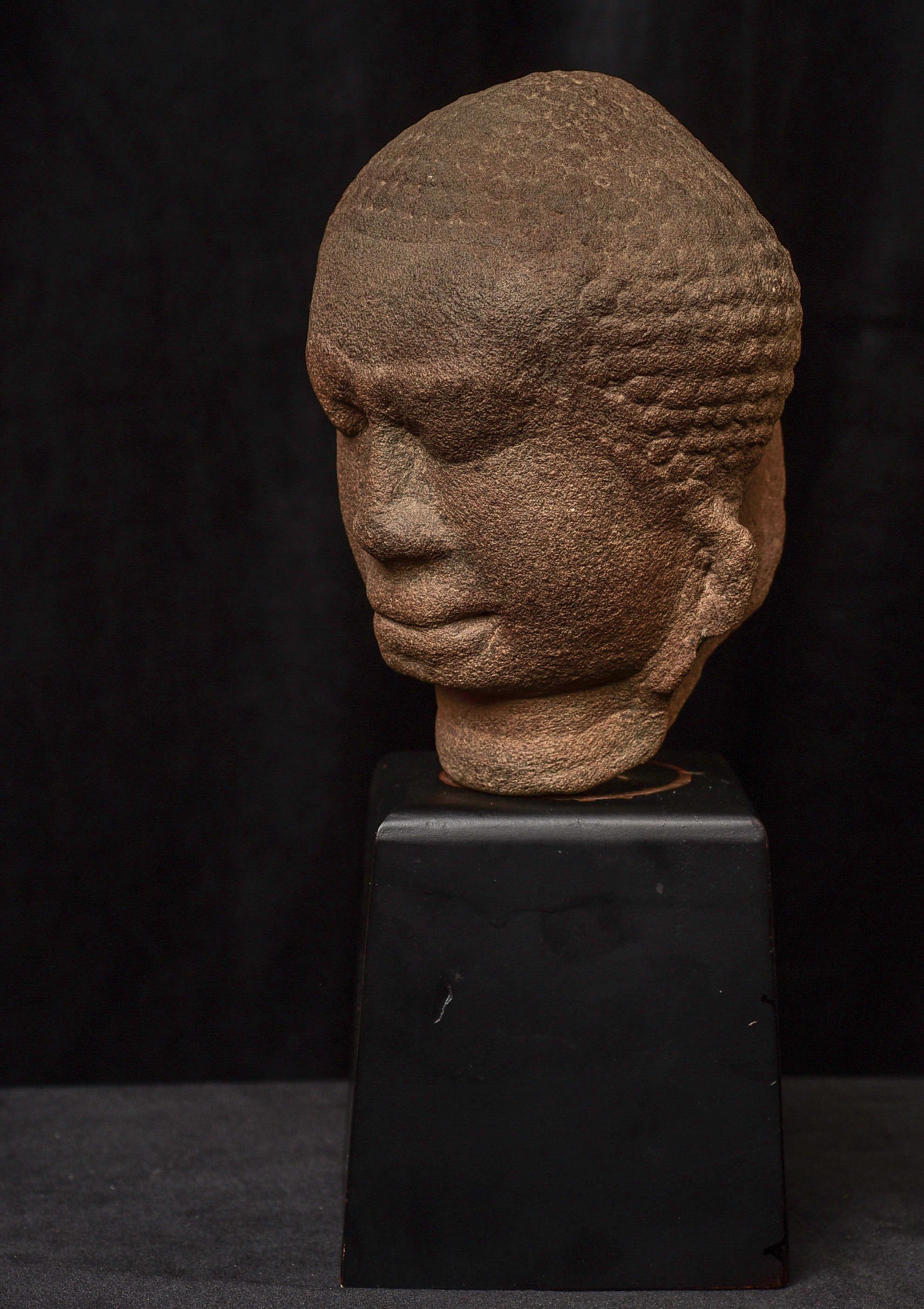 Carved 13/14thc Thai Stone Buddha Head For Sale