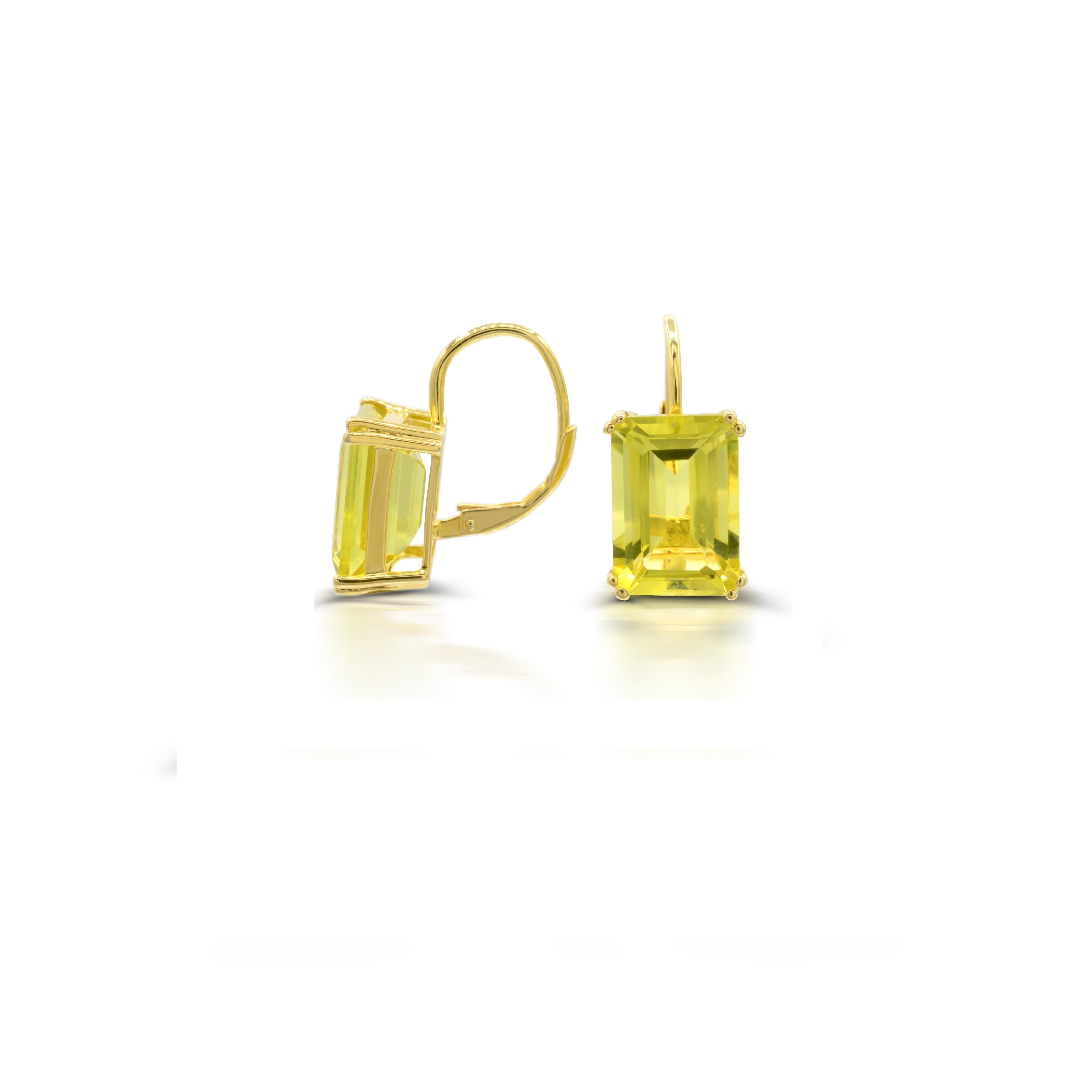 Contemporary 13-3/4ct. 14K Yellow Gold over Sterling Silver Emerald-Cut Lime Quartz Earrings