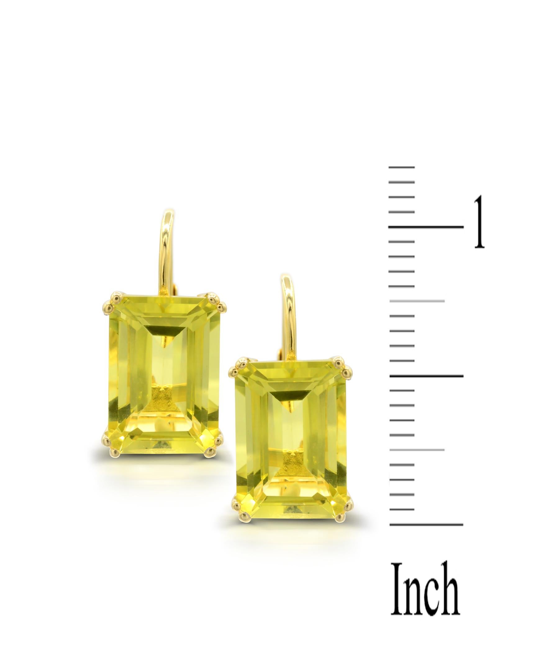 Emerald Cut 13-3/4ct. 14K Yellow Gold over Sterling Silver Emerald-Cut Lime Quartz Earrings