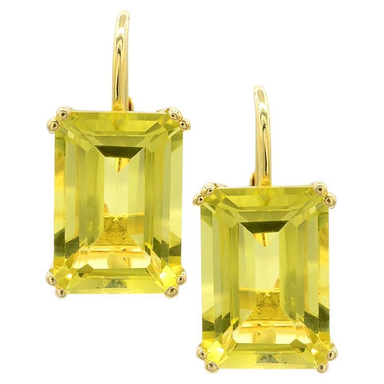 13-3/4ct. 14K Yellow Gold over Sterling Silver Emerald-Cut Lime Quartz Earrings