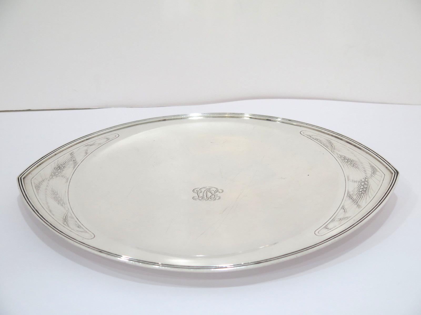 American Sterling Silver Tiffany & Co. Antique Wheat Pattern Pointed Oval Tray