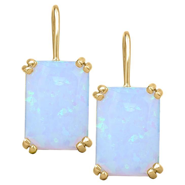 Emerald Cut 13-5/8 ct. Emerald-Cut Created Opal 14K Gold over Sterling Silver Earrings For Sale