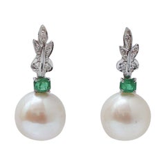 13, 5 Mm, Emeralds, Diamonds, Platinum Earrings.