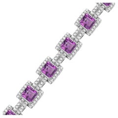 13-7/8 Carat Amethyst and White Topaz Accent Sterling Silver Tennis Bracelet