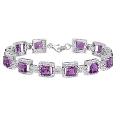 13-7/8 Carat Amethyst and White Topaz Accent Sterling Silver Tennis Bracelet