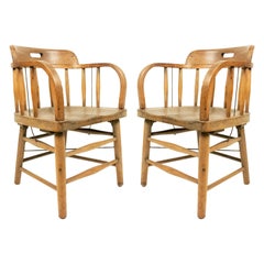 Antique 13 American Captain's Style Oak Armchairs