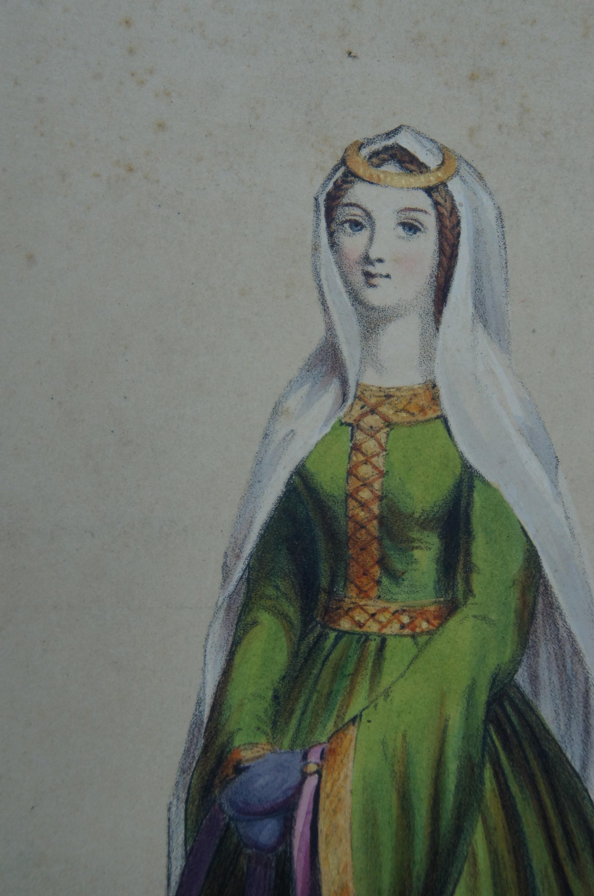 13 Antique 1840 Costumes of British Ladies Historical Fashion Engravings 5