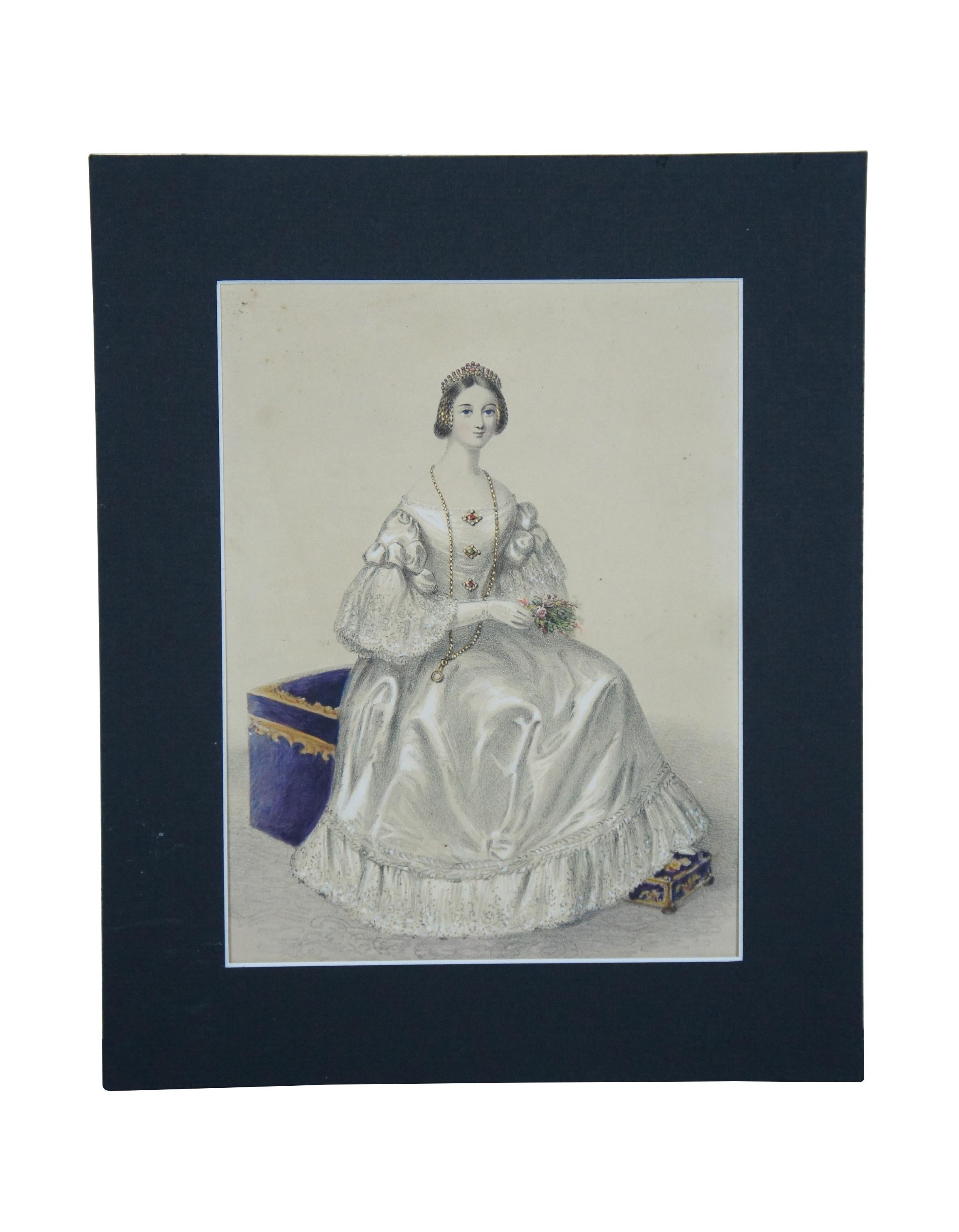 Antique English Victorian era set of 13 colored historical costume / fashion engravings / plates, extracted from 
