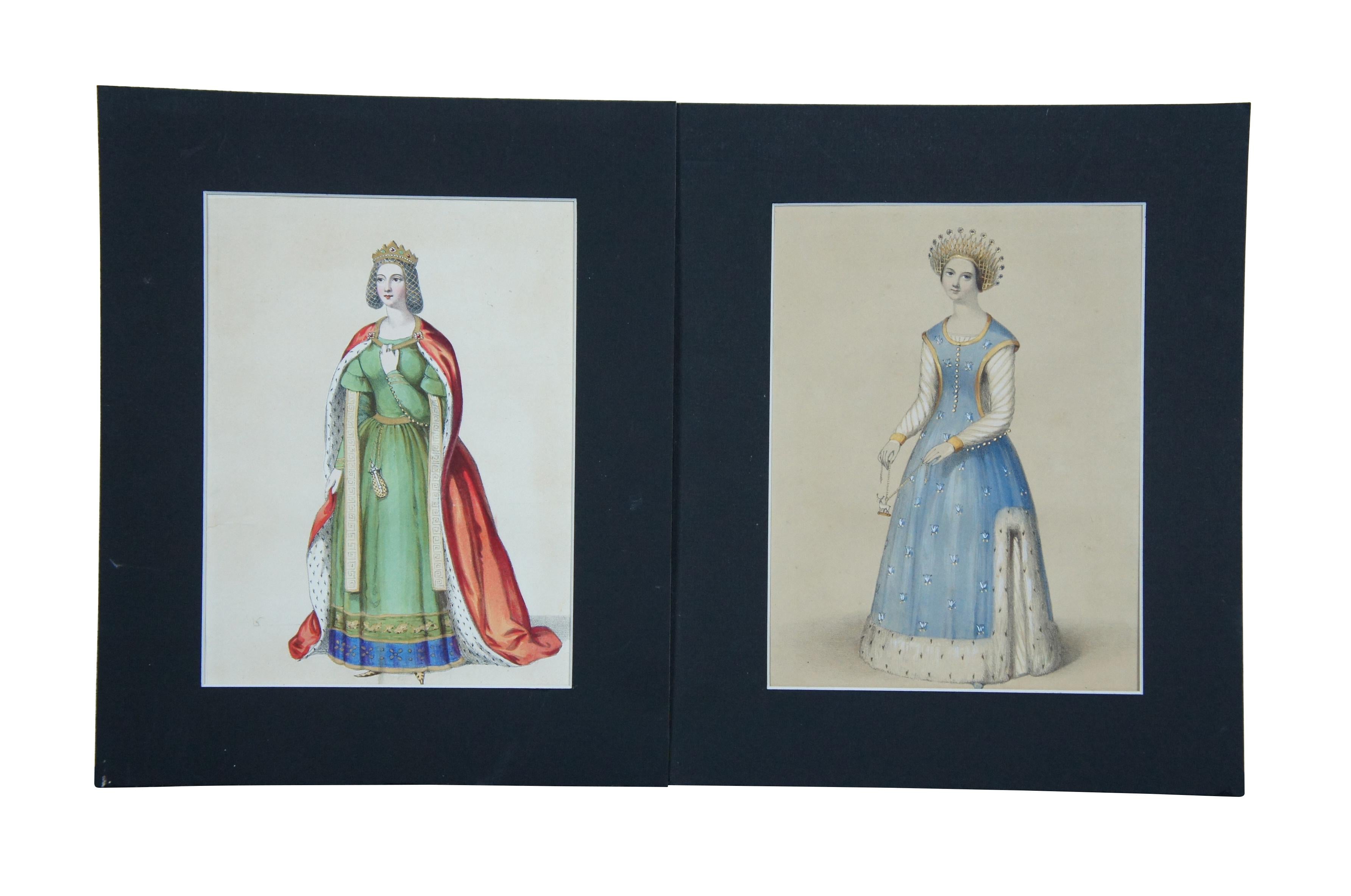 Victorian 13 Antique 1840 Costumes of British Ladies Historical Fashion Engravings
