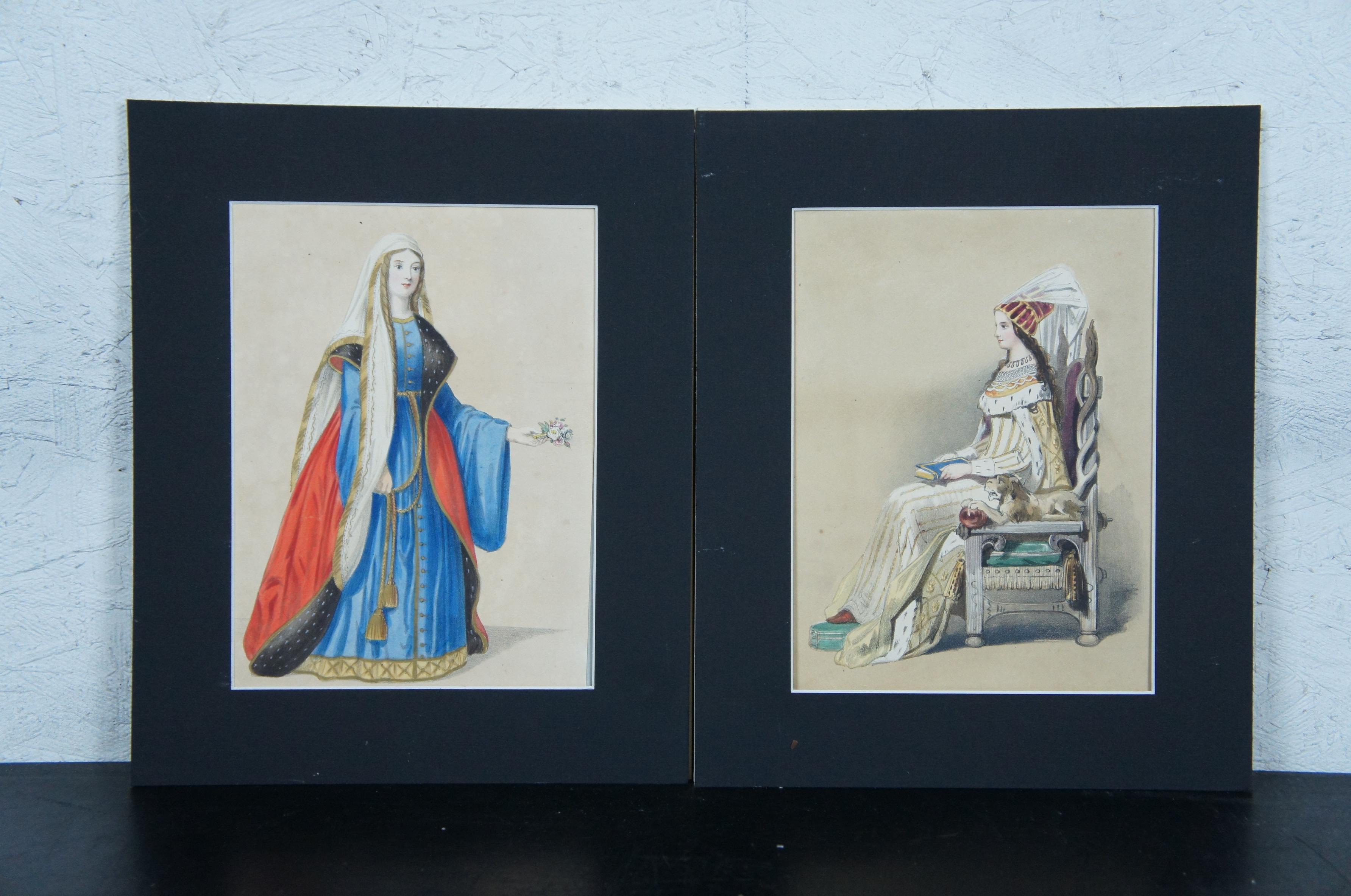 13 Antique 1840 Costumes of British Ladies Historical Fashion Engravings In Good Condition In Dayton, OH