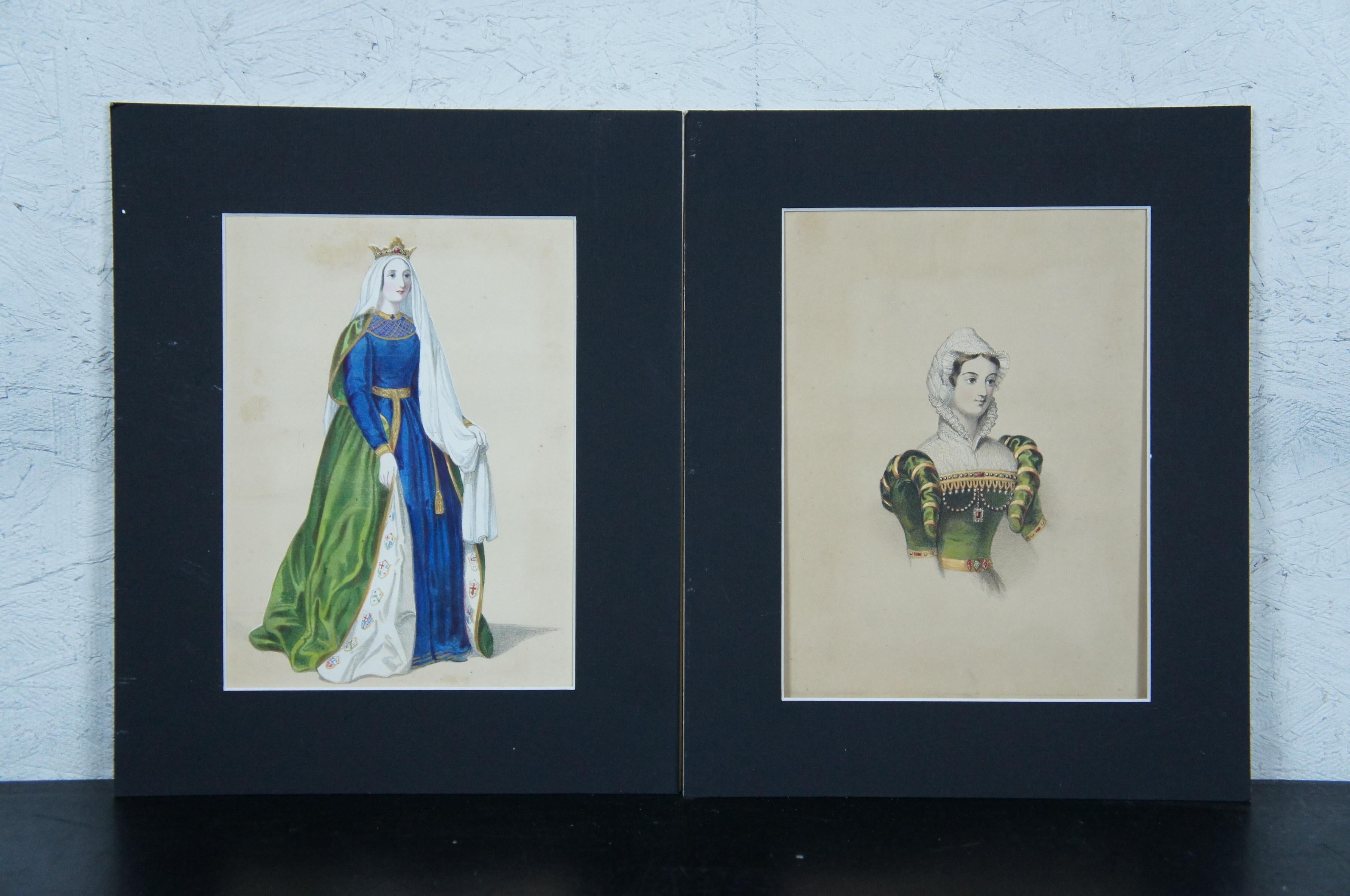 13 Antique 1840 Costumes of British Ladies Historical Fashion Engravings 1