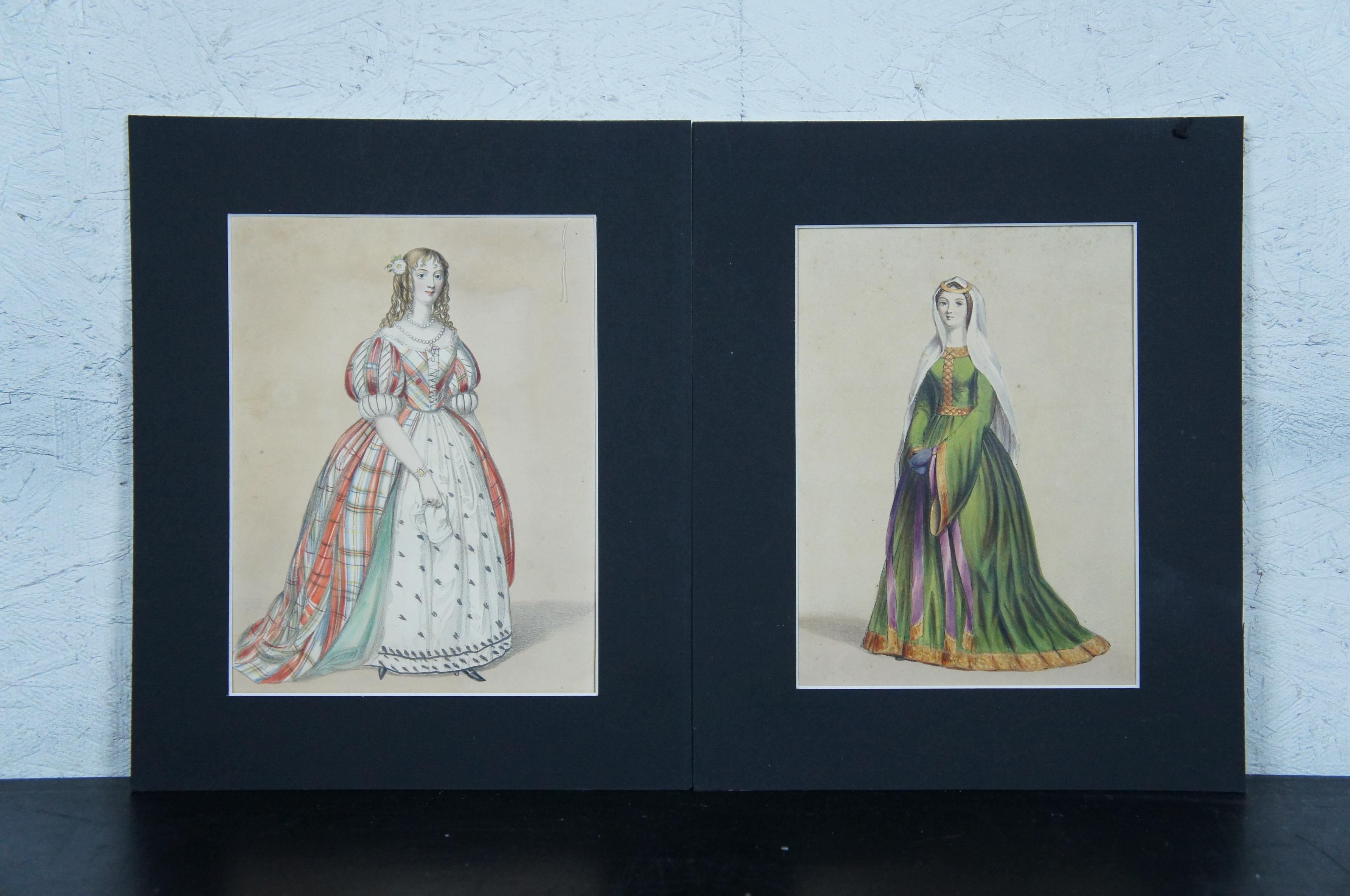 13 Antique 1840 Costumes of British Ladies Historical Fashion Engravings 2