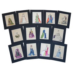 13 Antique 1840 Costumes of British Ladies Historical Fashion Engravings
