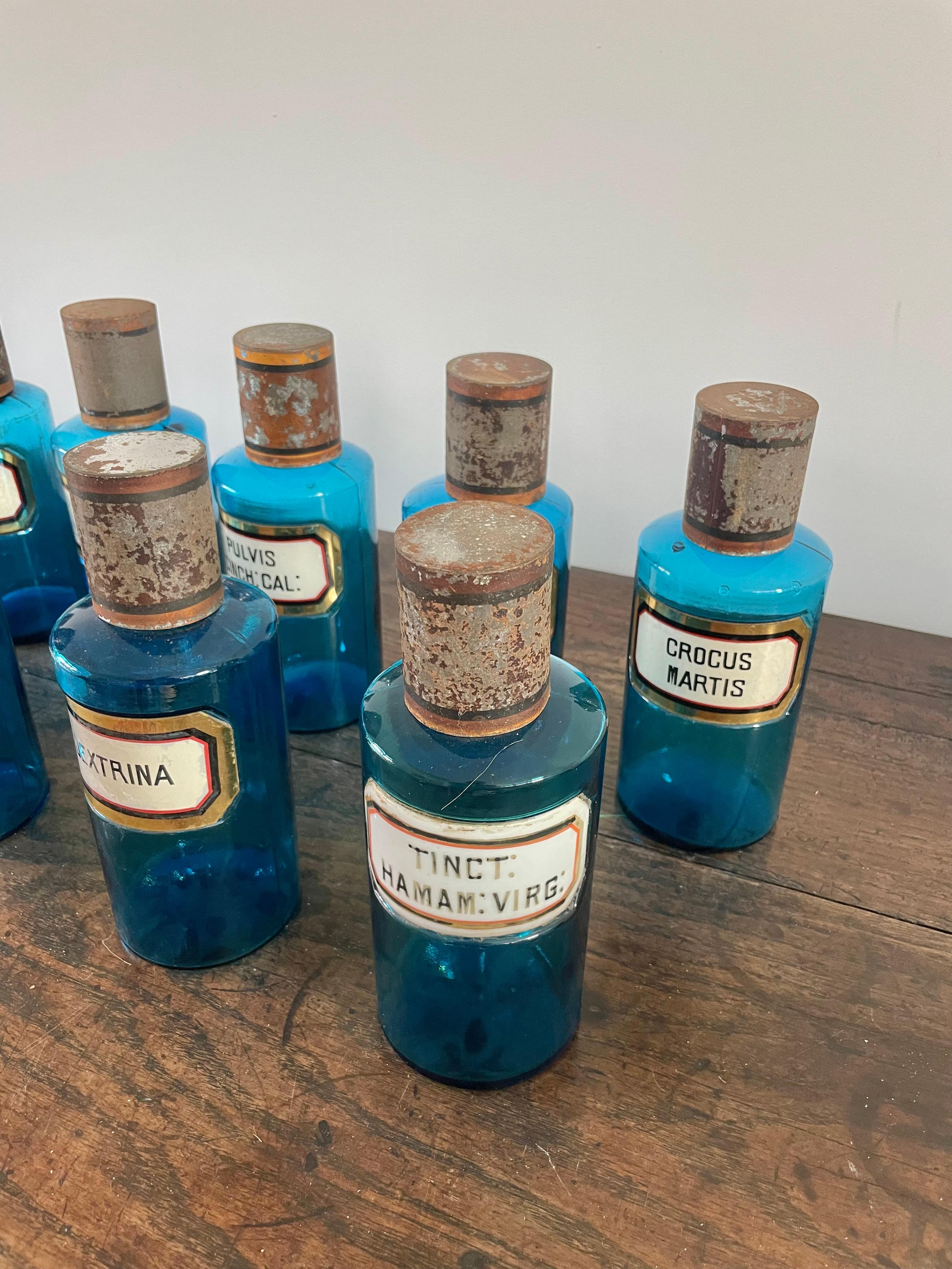 13 antique blue glass apothecary bottles For Sale 4