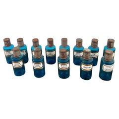13 antiche bottiglie da farmacia in vetro blu